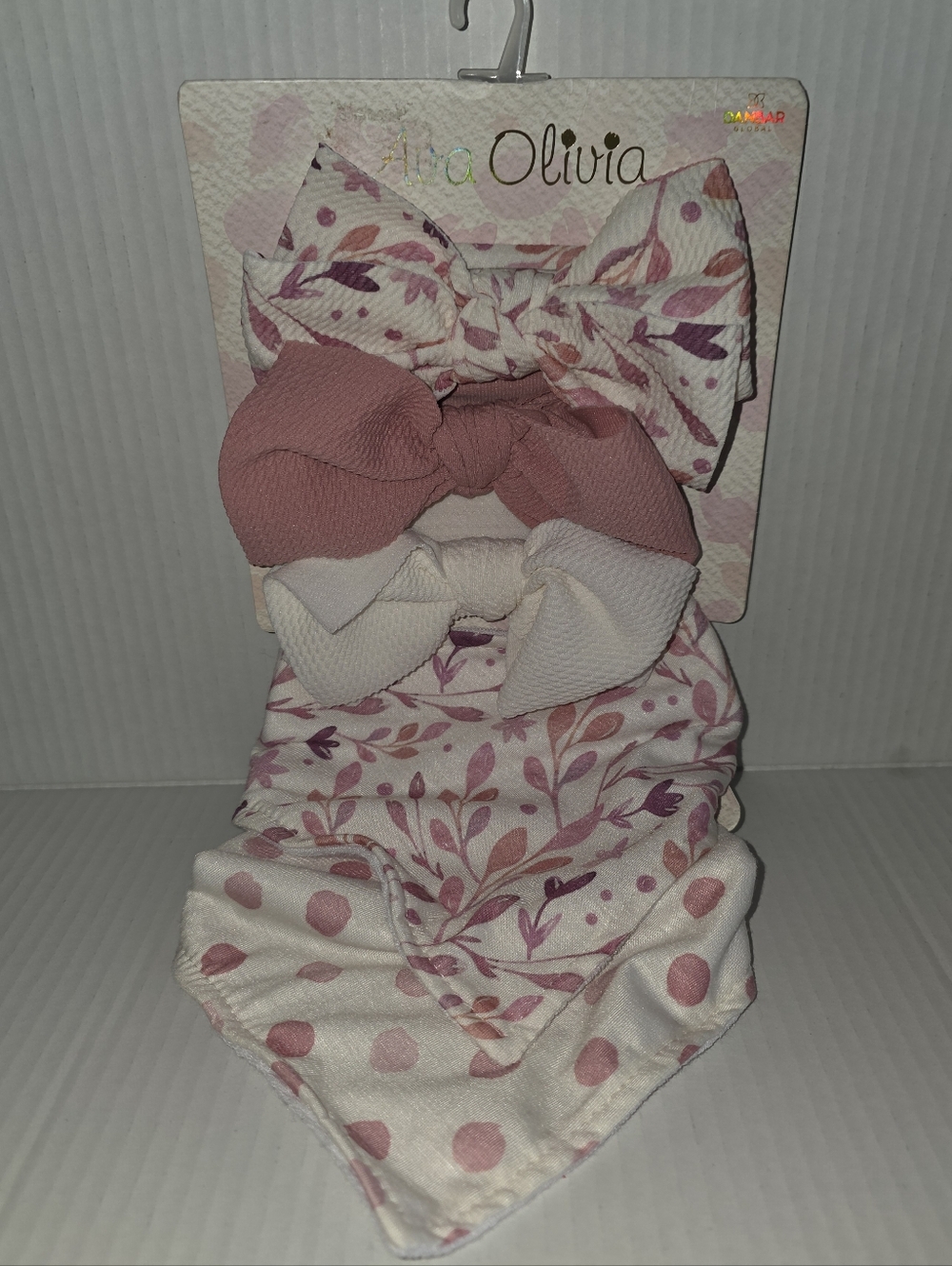 Pink & Cream Baby Bow Headbands and Bandana Bib Set